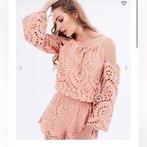 Ministry of Style Crochet Eyelet Romper Pink Dusty Rose Waves Playsuit Australia